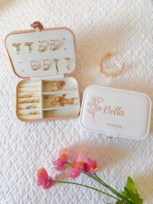 Personalised Premium Jewellery Box – Custom Name | Ivory Travel Jewellery Case